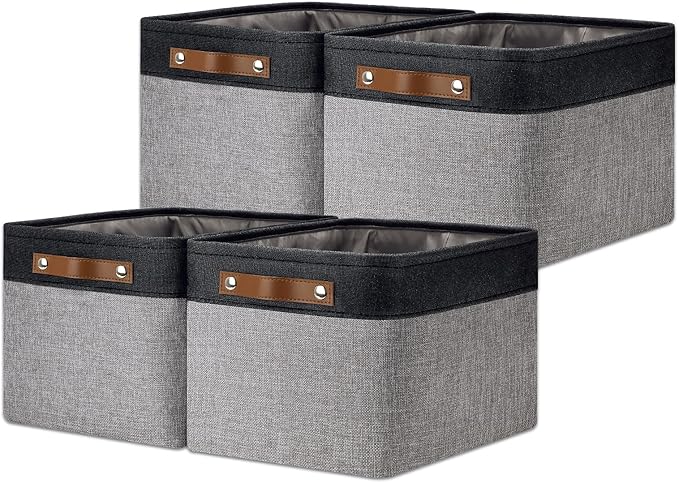 DULLEMELO Canvas Storage Bin with Handles, Fabric Bins for Shelves, Bedroom, Office,Nursery,Fabric Storage Baskets for Toys, 