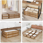 Bamboo Under Bed Storage with Wheels,Rolling Underbed Shoe Organizer Box for Shoes,Blankets,Toys,Clothes Container Space-Savi