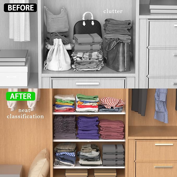 Adjustable Closet Shelves Divider, Expandable Metal Hanging Shelves Closet Separator for Closet Cabinet Wardrobe Cupboard Bed