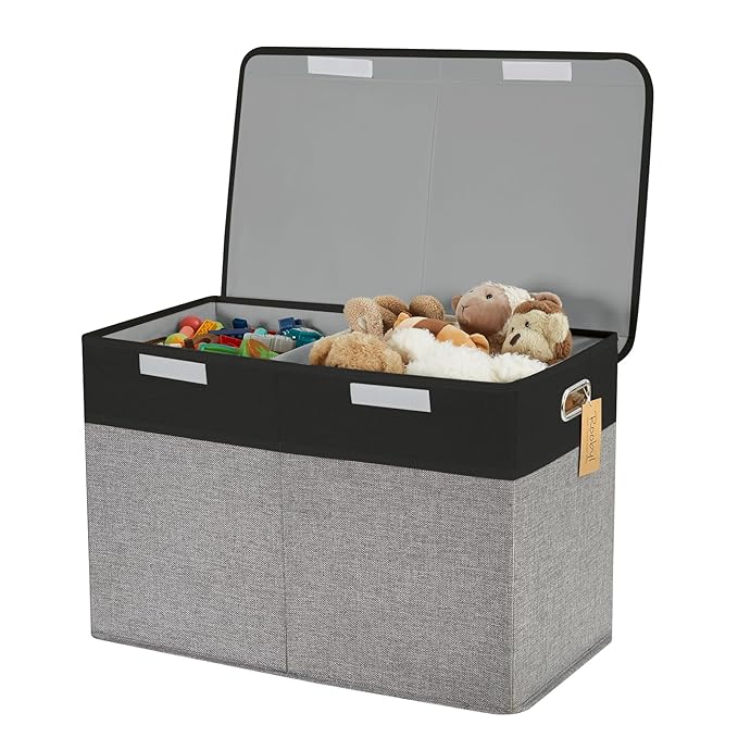 Large Toy Storage Box with Lid, Collapsible Toys Storage Organizer Bins with Dividers and Handles, Storage Chest Bin for Kids