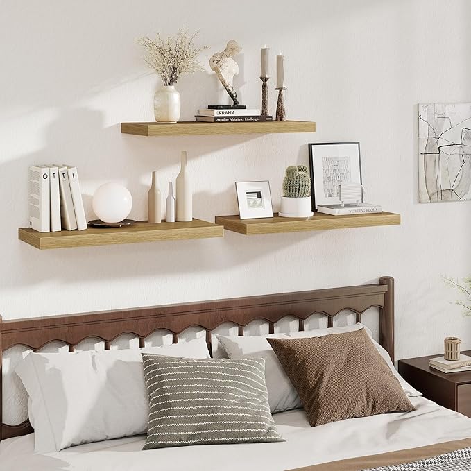 Fun Memories 12 Deep Floating Shelves for Wall | 30W x 12D Large Floating Shelves | 3 Pack Storage Space Wall Mount Shelf for