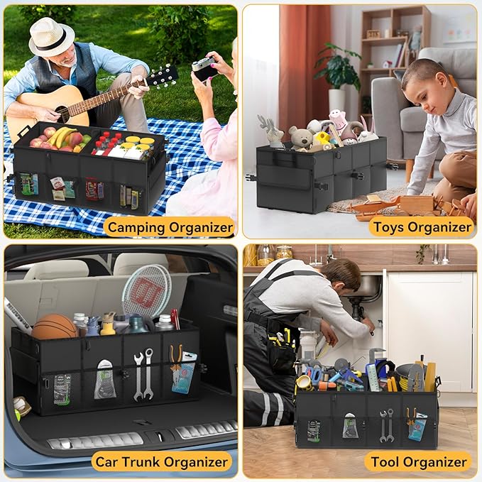 Car Trunk Organizer for SUV 60L Backseat Car Organizer Back Seat Large Storage Trunk Compartment Collapsible Car Caddy Heavy