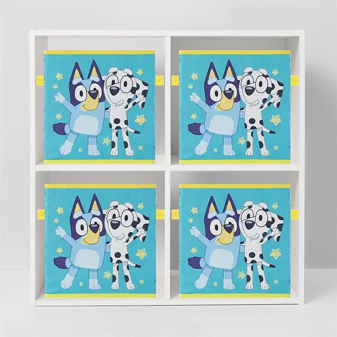 Bluey Set of 2 Collapsible Storage Cubes,10"x10"x10" Fabric Bins for Kids, Spacious Foldable Toy Organizer Boxes for Bedroom,