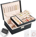Jewelry Boxes for Women Girls 2 Layers leather Jewelry Organizer Case with Lock Storage Box Removable Tray for Necklace Earri