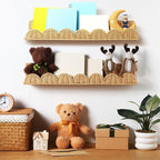 Pinkunn 4 Pcs Nursery Book Shelves 23.6 Inch Rattan Scalloped Floating Bookshelves Wicker Boho Book Shelf for Wall Mounted De
