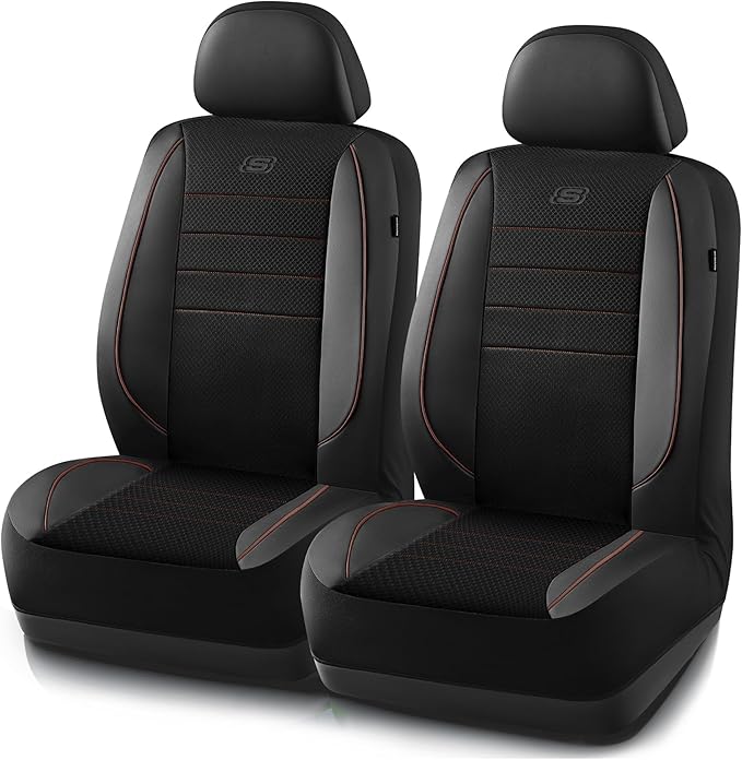 Skechers Air-Cooled Memory Foam Seat Covers,Mesh Thick Car Seat Covers,Piping Leather Car Seat Covers Front Seats,Airbag Comp