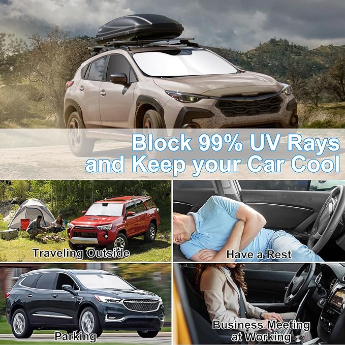 3PCS Car Window Shades Front Windshield Sun Shade Foldable Window Shade Custom Fit for 2024-2026 Subaru Crosstrek Accessories Car Shades for Front Windows Anti-UV Rays Block Heat