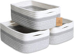 NaturalCozy 11.8"x8"x4.5” Storage Baskets for Shelves 3 Pack | Cotton Rope Woven Small Baskets for Organizing | Small Storage