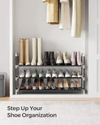 SONGMICS 3-Tier Shoe Rack, Shoe Storage for Hallway Closet, Slim and Space-Saving, Metal Frame, Non-Woven Fabric Shelves, Bla