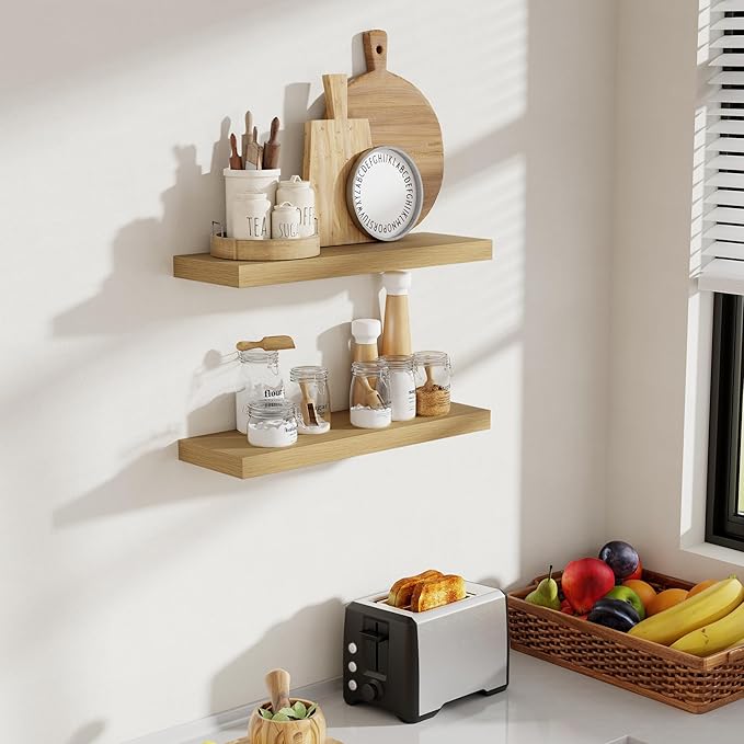 24 Inch Floating Shelves, 8 Inch Deep Floating Shelves for Wall, Hanging Shelf with Invisible Brackets, Deep Shelves for Bath