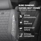 CAR PASS Gray Oxford Bling Diamond Car Seat Covers Full Set Interior Sets, Waterproof Shining Glitter Sparkly Crystal Univers