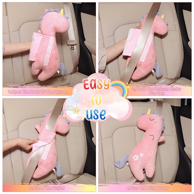Lenwen 2 Pcs Seat Belt Pillow for Kids Cover for Boys Girls Seatbelt Cushion Pillow for Toddler Car Strap Covers for Travel S