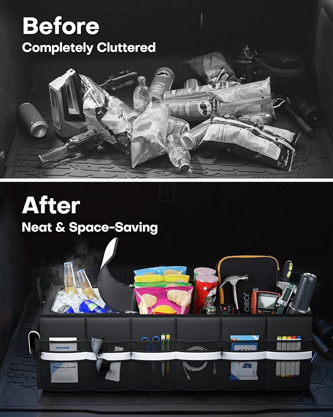 HOTOR Trunk Organizer - Car Organizer with Built-In Leakproof Car Cooler, Collapsible Trunk Organizer with Cooler for SUV,