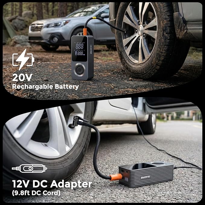 Cordless Tire Inflator Portable Air Compressor, 150PSI with Power Bank Function, Large LED Screen, Auto Shut-Off, 10 FT Car Cord & Type-C Cable for Car Motorcycle Bike Ball