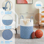 Laundry Basket,Woven Cotton Rope Laundry Hamper,60L for Decor Storage of Dirty Clothes,Toys and Blankets in Bathroom,Baby Roo