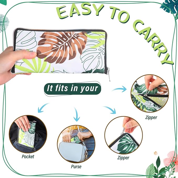 Cunno 6 Pcs Reusable Foldable Grocery Bags, Large Capacity Shopping Bag with Zipper Handle, Waterproof, Women