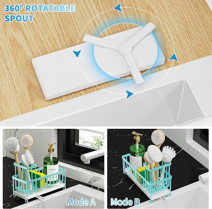 Cisily Sponge Holder for Kitchen Sink, Sink Caddy Organizer with High Brush Holder, Kitchen Countertop Organizers and Storage