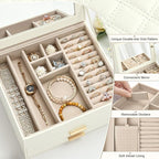 Amearea Jewelry Box Organizer for Women Girls with Mirror, 3-Layer Large Jewelry Storage Case, Synthetic Leather Jewelry Hold