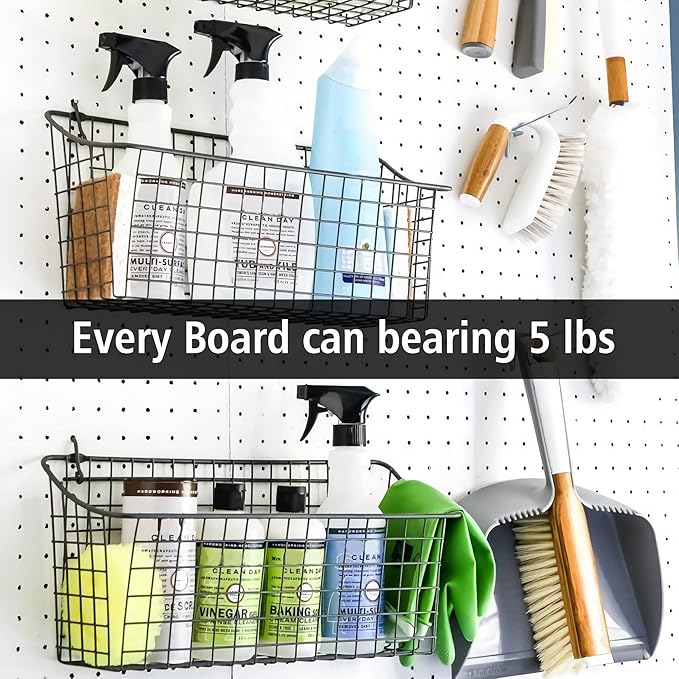 4Pcs Peg Board Panels, White ABS Pegboard Wall Mount, Easy Installation for Craft Room, Garage, Kitchen, Workshop