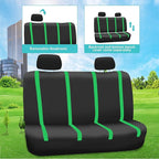 FH Group Unique Flat Cloth Full Set Car Seat Covers w. Silicone Steering Wheel Cover- Universal Fit for Most Cars, Trucks, SUVs or Vans (Green/Black)