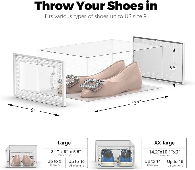 SEE SPRING 12 Pack Shoe Storage Box, Clear Plastic Stackable Shoe Organizer for Closet, Space Saving Foldable Shoe Rack Sneak