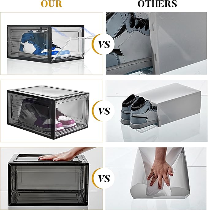 Attelite Upgrade 12pack Shoe Box Storage Containers,Thicken Sturdy Clear Stackable Plastic Shoe Organizer Box with Magnetic D