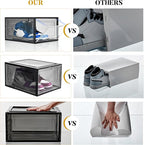 Attelite Upgrade 12pack Shoe Box Storage Containers,Thicken Sturdy Clear Stackable Plastic Shoe Organizer Box with Magnetic D