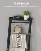 Hzuaneri Blanket Ladder Shelf, Decorative Quilt Rack, 7-Tier Farmhouse Ladder Holder Organizer with 4 Removable Hooks 7.9" D 
