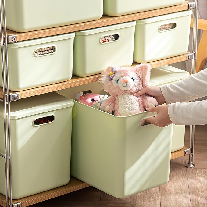 4 pack large plastic White storage bins Baskets, Toy Box Chest with Lids and Handle，Organizer Containers for Baby，Kids,snacks