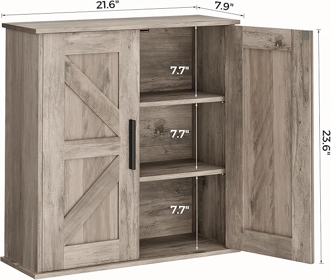 Homleke Bathroom Wall Cabinet, Over Toilet Storage Cabinet with Barn Doors and Adjustable Shelves, 3-Tier Medicine Cabinet Wa