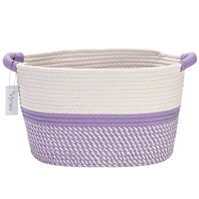 Hinwo Oval Cotton Rope Storage Basket Collapsible Nursery Storage Box Container Organizer with Handles, 13 x 10 inches, Off W