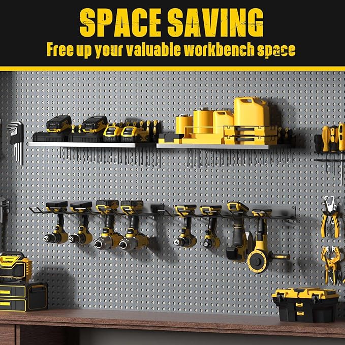 MOOMSINE Power Tool Organizer Wall Mount, Heavy Duty Tool Organizers and Storage, Cordless Drill Holder and Battery Shelf, Me