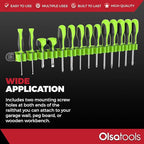 Olsa Tools Premium Wall-Mount Screwdriver Organizer - Black Nylon with Neon Green Clips - Holds 14 Screwdrivers - Part: 1031