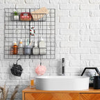 Black 4 Pack Grid Wall Hanging Baskets with 16 S Hooks, 15.8 x 3.9 x 3.2 Inch Metal Wire Wall Mount Storage Baskets for Grid 