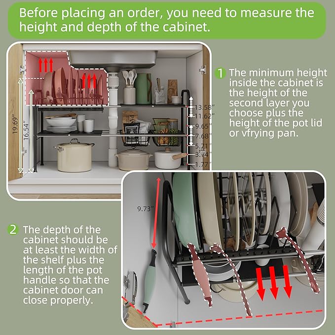 NETEL Adjustable Under Sink Organizers and Storage,Pots and Pans Organizer Under Kitchen Cabinet,Pan Lid Organizers inside Ca
