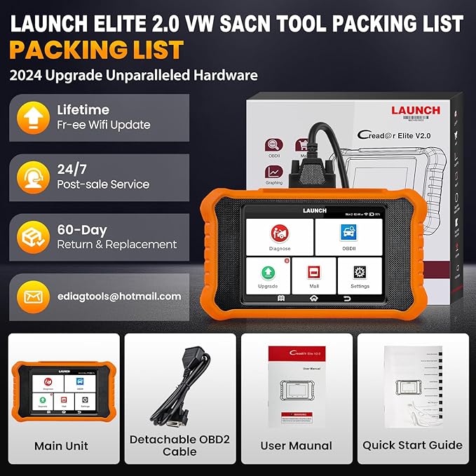 2026 LAUNCH Creader Elite V2.0 OBD2 Scanner for VW Audi Skoda Seat, Full Systems Bi-Directional Scan Tool for VAG Vehicles,