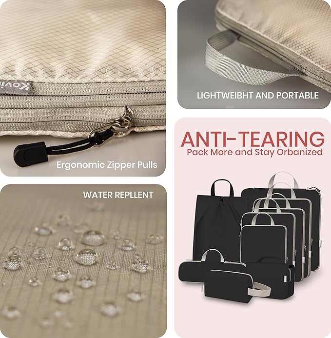 Compression Packing Cubes for Travel, Set of 10 Expandable Luggage Organizers with Shoe Bag, Lightweight Water-Resistant Suit