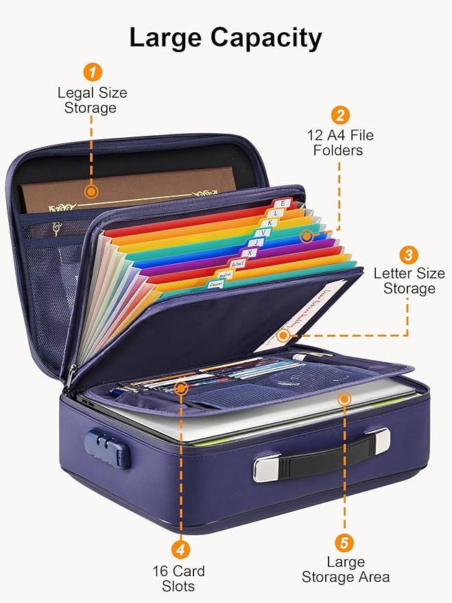 SMARTAKE Fireproof Document Box with Lock, Hard Case Waterproof Safe Box File Organizer, for Important Documents Papers Passp