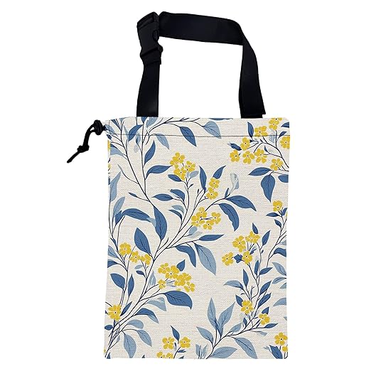 Car Trash Bag Fall Yellow Berries and Leaves Leak-Proof Car Garbage Bag with Drawstring Foldable Canvas Trash Bin with Adjustable Buckle for Car Accessories, Travelling, Camping