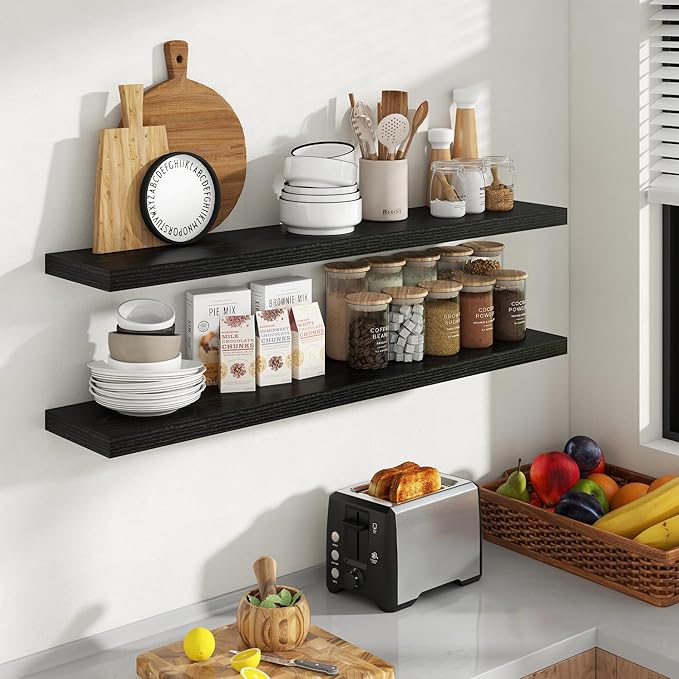 48 Inch Floating Shelves, 8 Inch Deep Floating Shelves for Wall, Hanging Shelf with Invisible Brackets, Deep Shelves for Bath