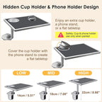 Car Food Tray & Car Table Tray with Car-Grade Aluminum Cup Holder & Phone Stand, Premium Wood with Leather Surface, 360° Rotating Car Desk for Laptop &Eating (Square, Black)