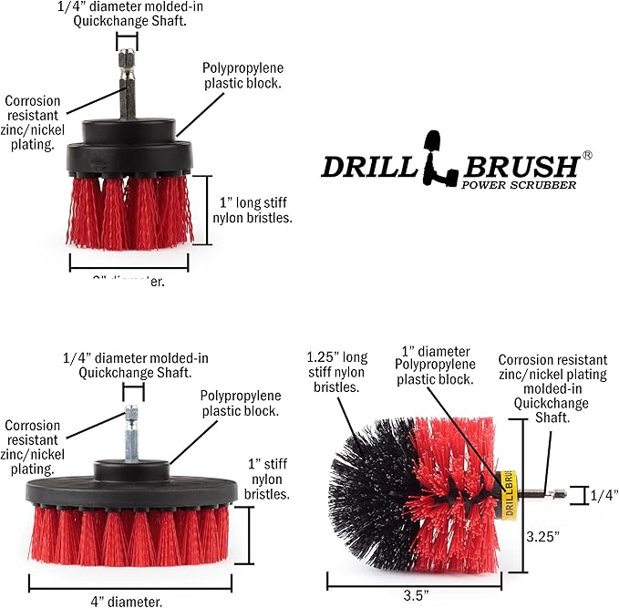 Drillbrush Heavy Duty Stiff Bristle Brush Kit – Power Scrubber Attachment for Concrete, Brick, Siding, Stone, Driveways, Fire