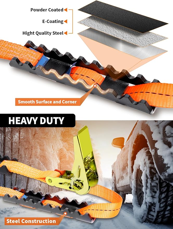 Tire Traction Straps Metal Gripper Traction Device for Anti Skid Emergency Tire Straps to Get Unstuck from Snow, Mud, Ice & S