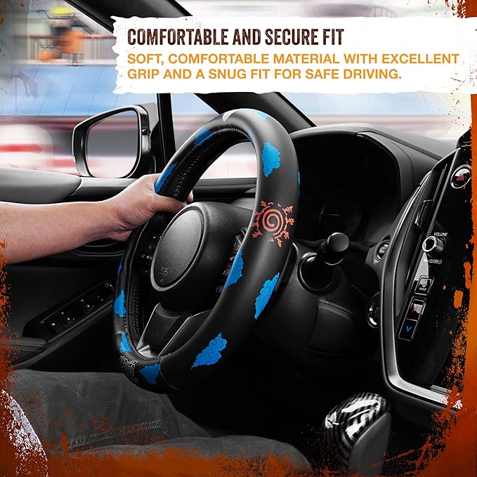 Naruto Shippuden Car Steering Wheel Cover, 15 Inch Anime Steering Wheel Cover, Cushioned Soft Comfortable Cover Anime Car Accessories for Men Women, Kumogakure