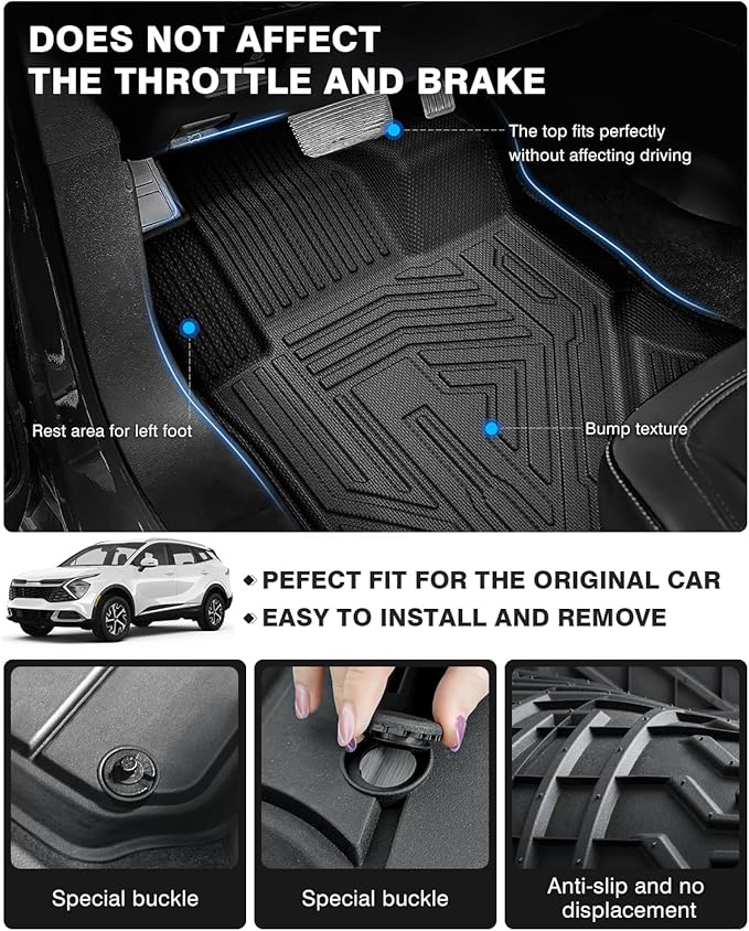 Powerty Floor Mats & Cargo Liner for 2023-2025 Kia Sportage (Not for Hybrid) Accessories Floor Mats 2 Row Liner Set All Weather TPE 3D Floor Liners&Rear Cargo Mat
