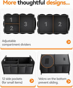Homeve Trunk Organizer, Car Storage, Reinforced Handles, Collapsible Multi-Compartment, Foldable, Waterproof, Sturdy, 600D Oxford Polyester For Car, SUV, Mini-Van, Black, 2 Compart