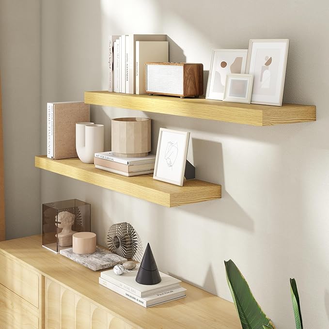 40 Inch Floating Shelves for Wall, 8 Inch Deep Floating Shelf for Storage & Display, Rustic Wall Mounted Shelf with Invisible