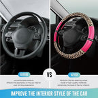 Road Comforts Leopard Steering Wheel Cover for Women, Cute Anti-Slip Microfiber Leather, Universal Fit 14.5-15 Inch Round Ste