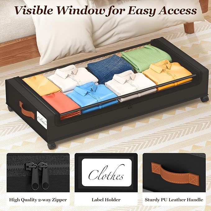 Yecaye 70L Under Bed Storage with Wheels, 3 Pack Larger Capacity Under Bed Storage Containers, Underbed Shoe Storage Organize