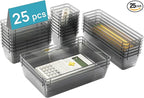 Vtopmart 25 PCS Office Desk Drawer Organizers Set, 4-Size Versatile Plastic Drawer Organizer Trays, Storage Bins for Desk Acc